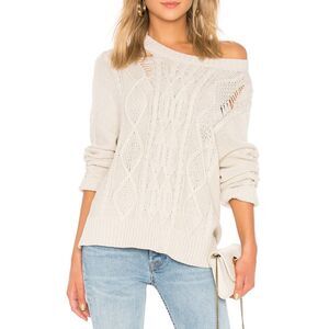 Rails Ribbed Distressed Cable Knit Ribbed Sweater Cream Small